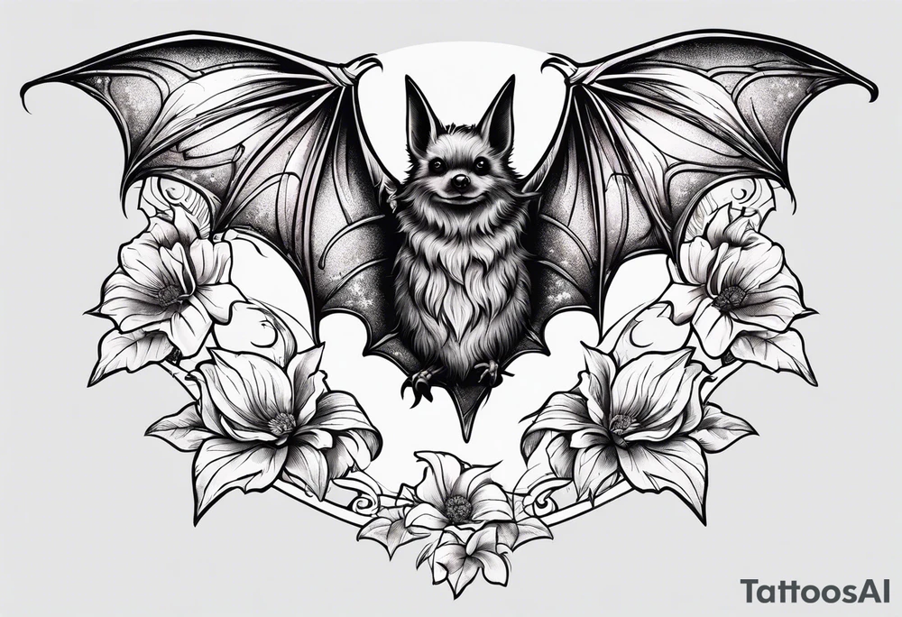 Vines flowers bat stars tattoo idea