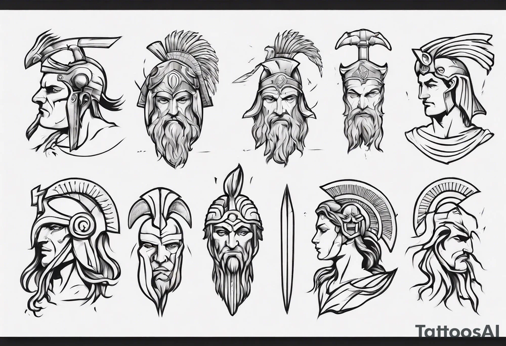 minimalist spartan/ greek/roman mythology fine-linework tattoo idea