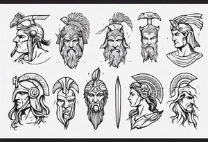minimalist spartan/ greek/roman mythology fine-linework tattoo idea