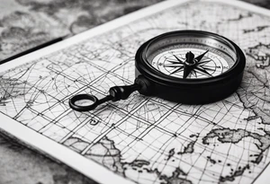 flat map of the word on a grid with a small compass compass tattoo idea