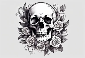 bone that fills entire arm from shoulder to fingers, pain, skulls, dead flowers tattoo idea