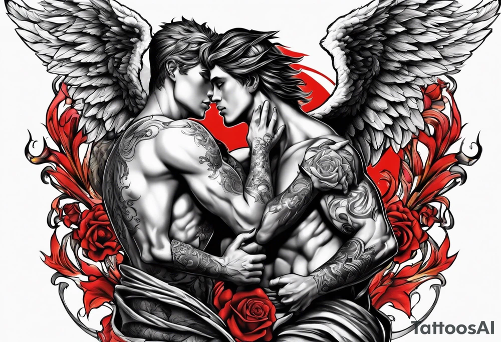 Angel and Devil fighting back tattoo design tattoo idea