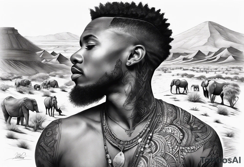 african, sahara, landscape, animals, chest tattoo tattoo idea