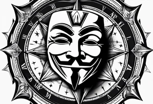 Centered v for vendetta, mask only. No hat.   Vintage compass surround. tattoo idea