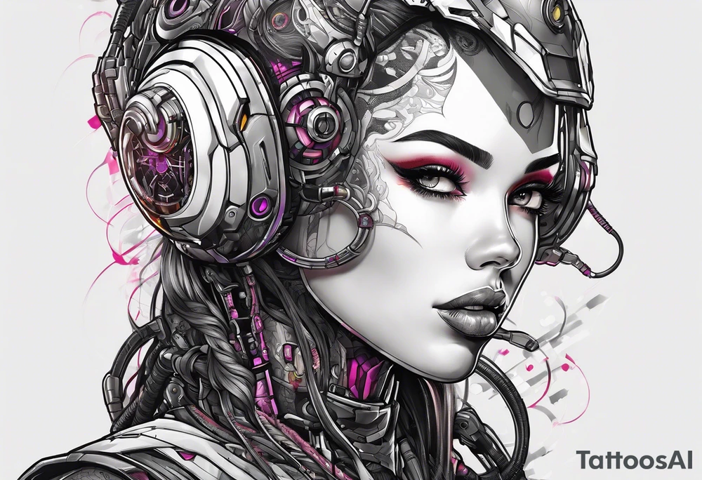 pop art cyborg girl full head not cropped tattoo idea