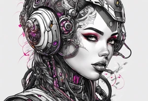 pop art cyborg girl full head not cropped tattoo idea