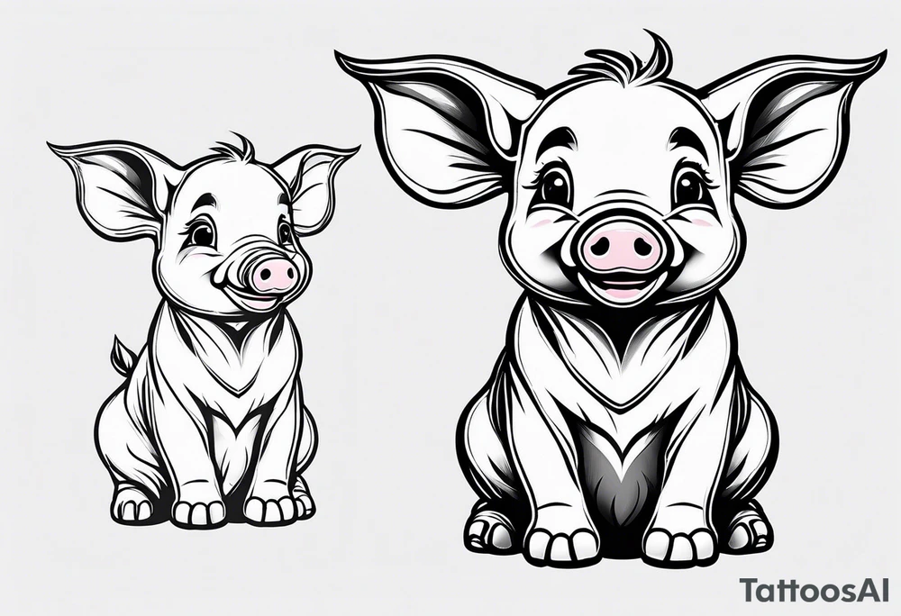 very cute happy piglet with small ears.
outline only.
black and white only.
only show the piglet. no extra lines or decoration.
no black shading.
draw only with very thin lines (1px)

should look like a tattoo that will only take 2 minutes to draw tattoo idea