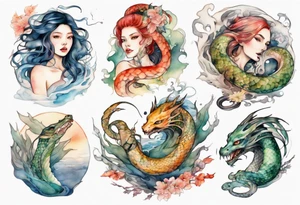 a beautiful woman seas serpent hybrid tattoo idea