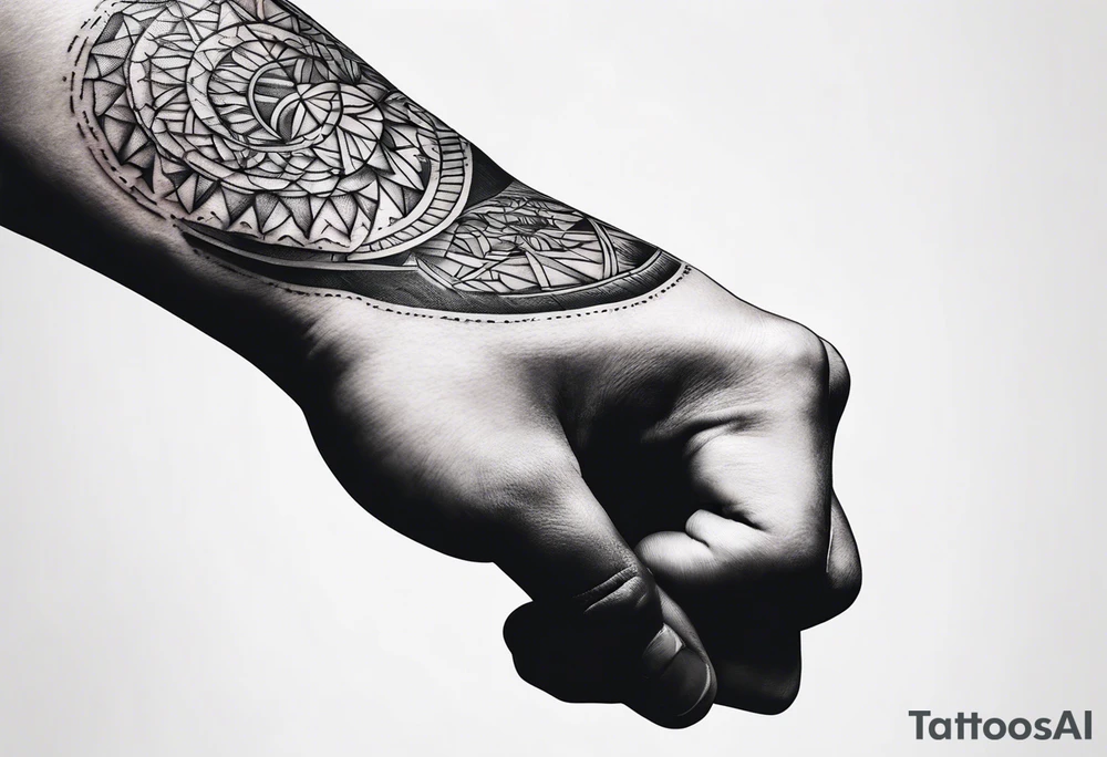 A clenched fist on the back using negative space techniques tattoo idea A clenched fist on the back using negative space techniques tattoo idea