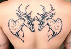 Full body Two deer with their heads down hitting horns to show dominance. tattoo idea