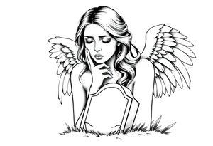 Beautiful woman angel crying over a tombstone tattoo idea