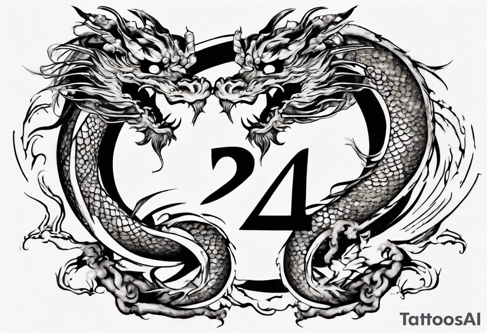 Number 24 with a Chinese dragon around it tattoo idea