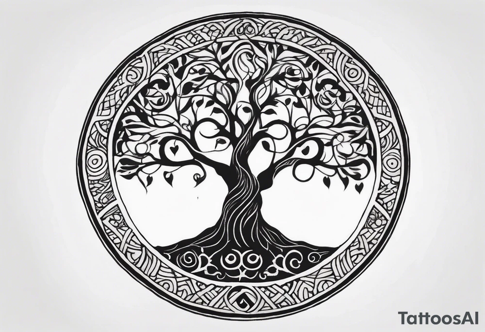 Circular tree of life, incorporating three letter D's tattoo idea