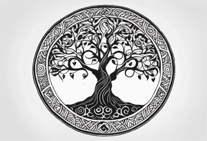 Circular tree of life, incorporating three letter D's tattoo idea
