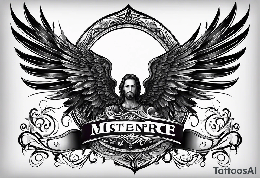The word Glenn on a banner with angel wings tattoo idea
