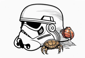 storm trooper helmet and a hermit crab inside tattoo idea