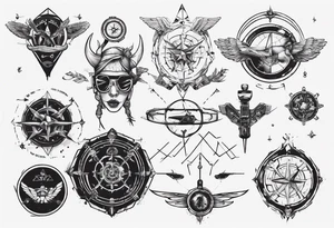 wonderlust with compass and skydiving and guns tattoo idea