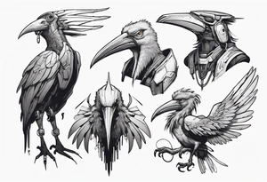 Shoebill with cyberpunk beak and wings tattoo idea