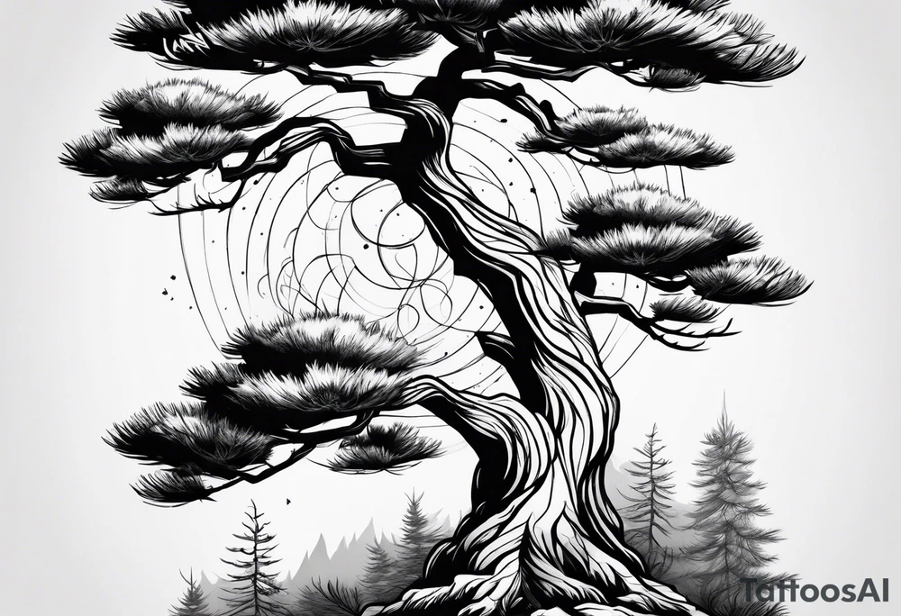 pine tree with bare branches tattoo idea