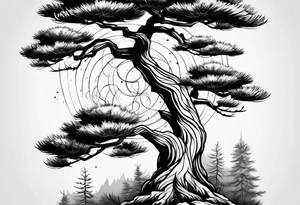 pine tree with bare branches tattoo idea