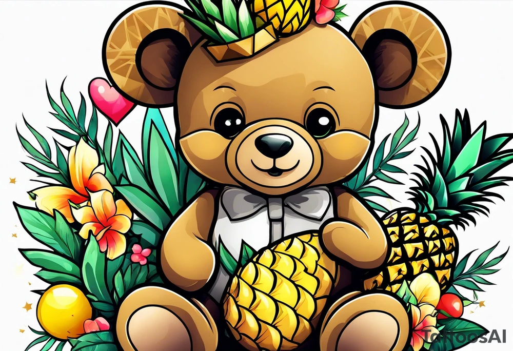 Teddy bear loves pineapple tattoo idea