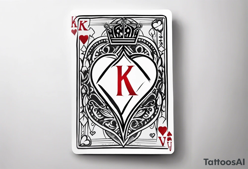 Only  Two cards, king of hearts with the K in the middle of the card and hearts in the corners and the Ace of spades behind it with the A in the corner peeking from behind the king of hearts card tattoo idea