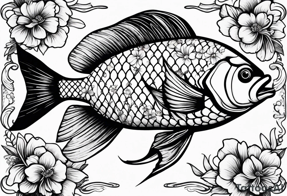 Fish with flowers around it tattoo idea