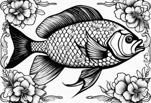 Fish with flowers around it tattoo idea