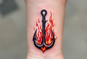 Fire Hook – A red and orange flame-like design surrounding a solid black hook, symbolizing passion, drive, and the fiery spirit of a fisherman. tattoo idea