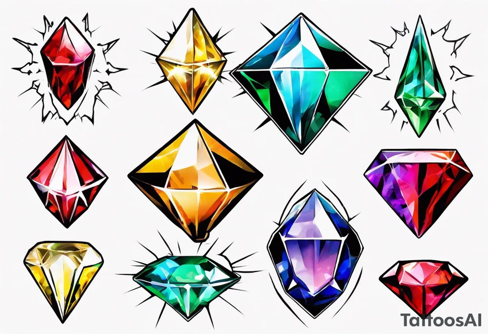 7 chaos emeralds in different colors inspired by sonic the hedgehog 2 tattoo idea