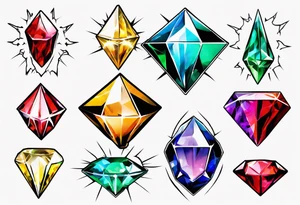 7 chaos emeralds in different colors inspired by sonic the hedgehog 2 tattoo idea