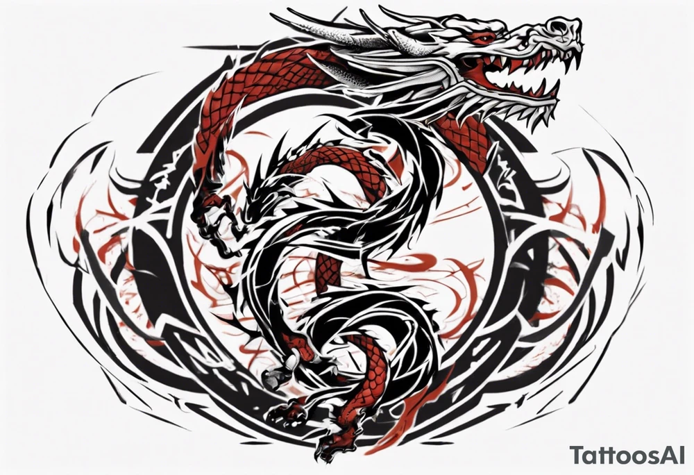 Powerful tattoo writing Jiu-Jitsu with Strong shadows and lines and dragon around for arm tattoo tattoo idea