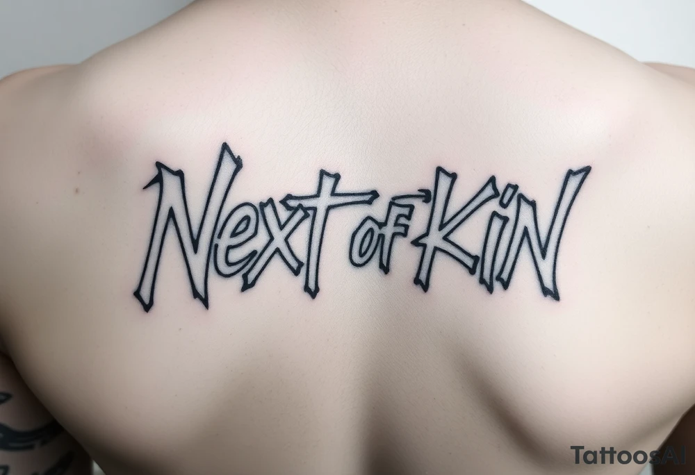 Graffiti letters of “next of kin” tattoo idea