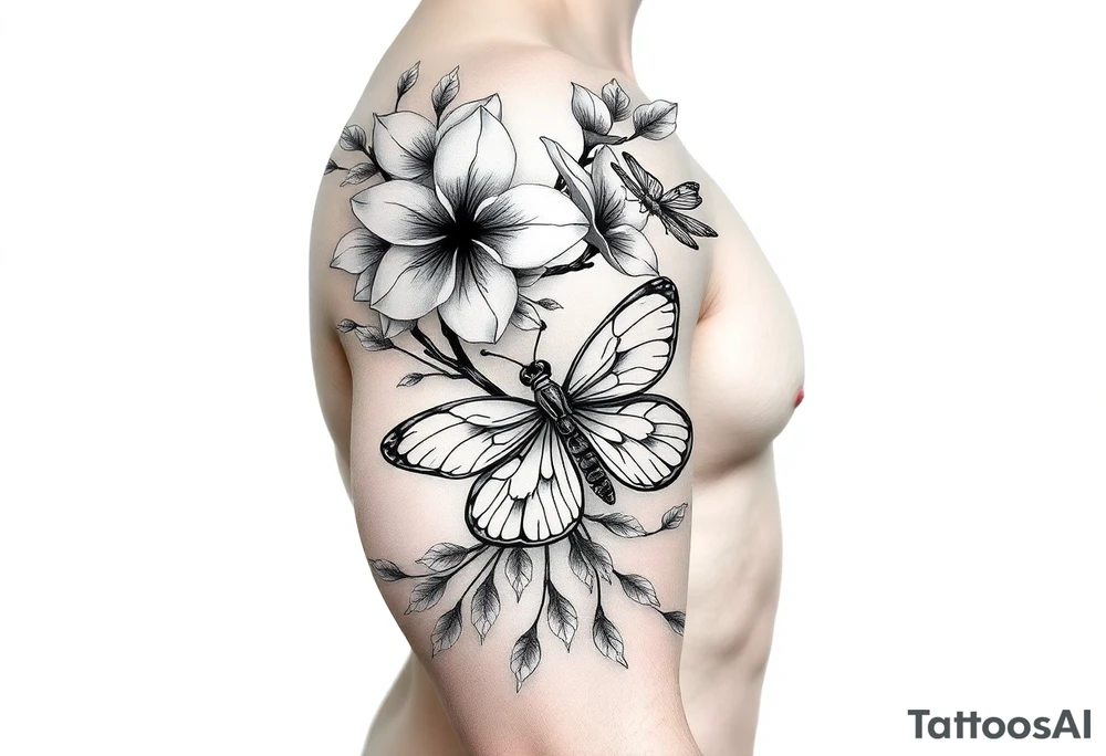 Cherry blossom with butterfly and dragonfly tattoo idea