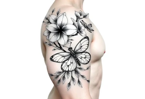Cherry blossom with butterfly and dragonfly tattoo idea