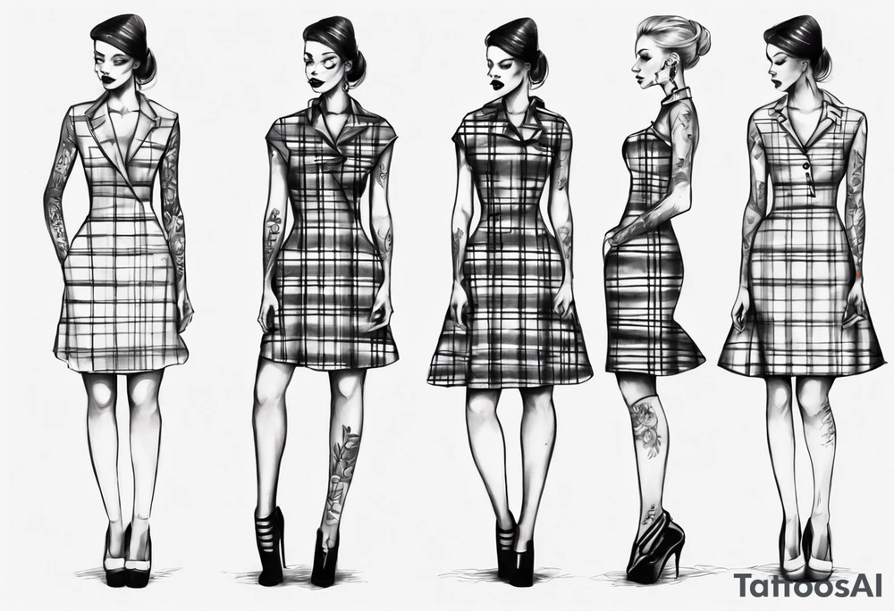 sketch of a plaid dress on a tailor's model tattoo idea