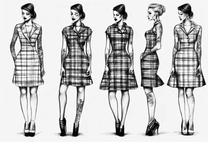 sketch of a plaid dress on a tailor's model tattoo idea