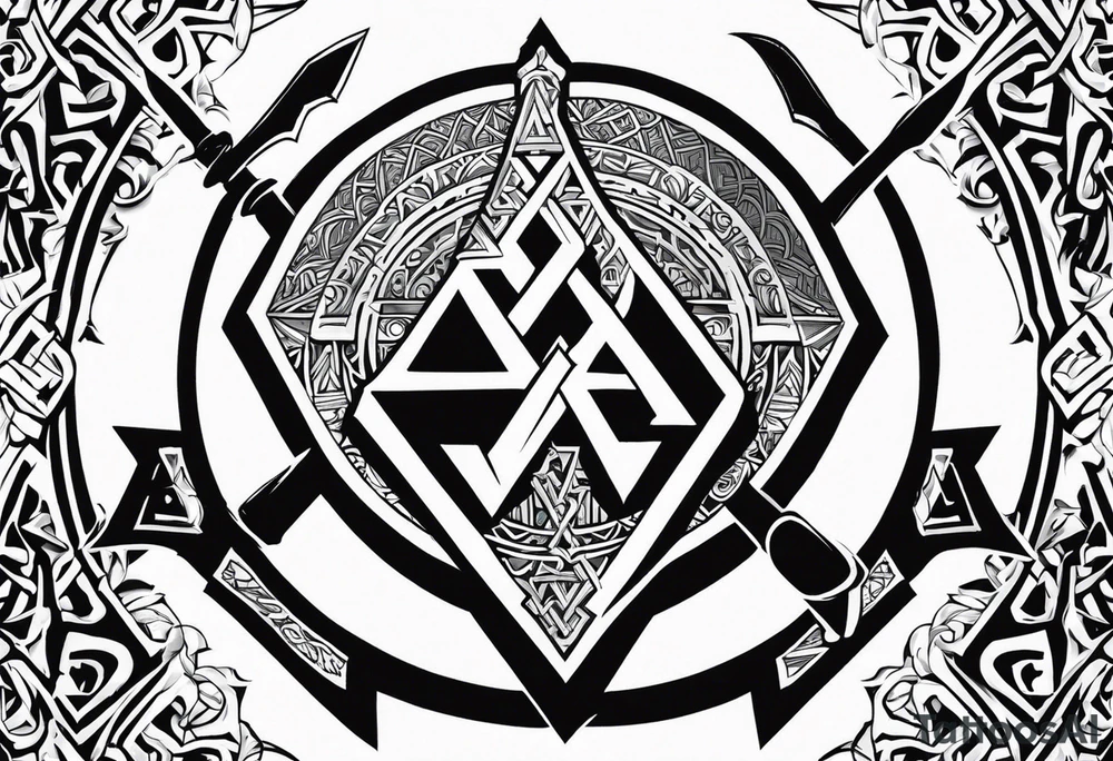 Valhalla shield sword valknut axe tattoo idea