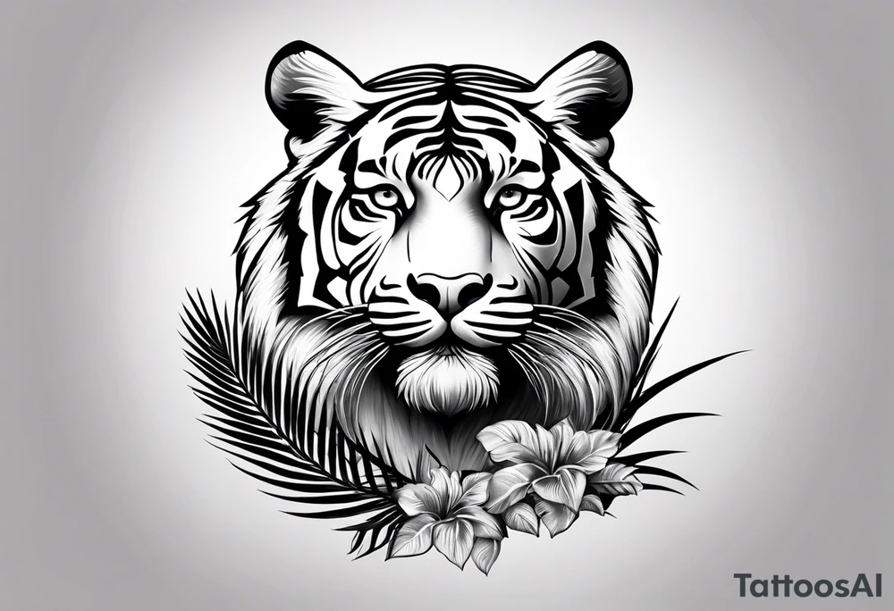 tiger laying on palm tree tattoo idea