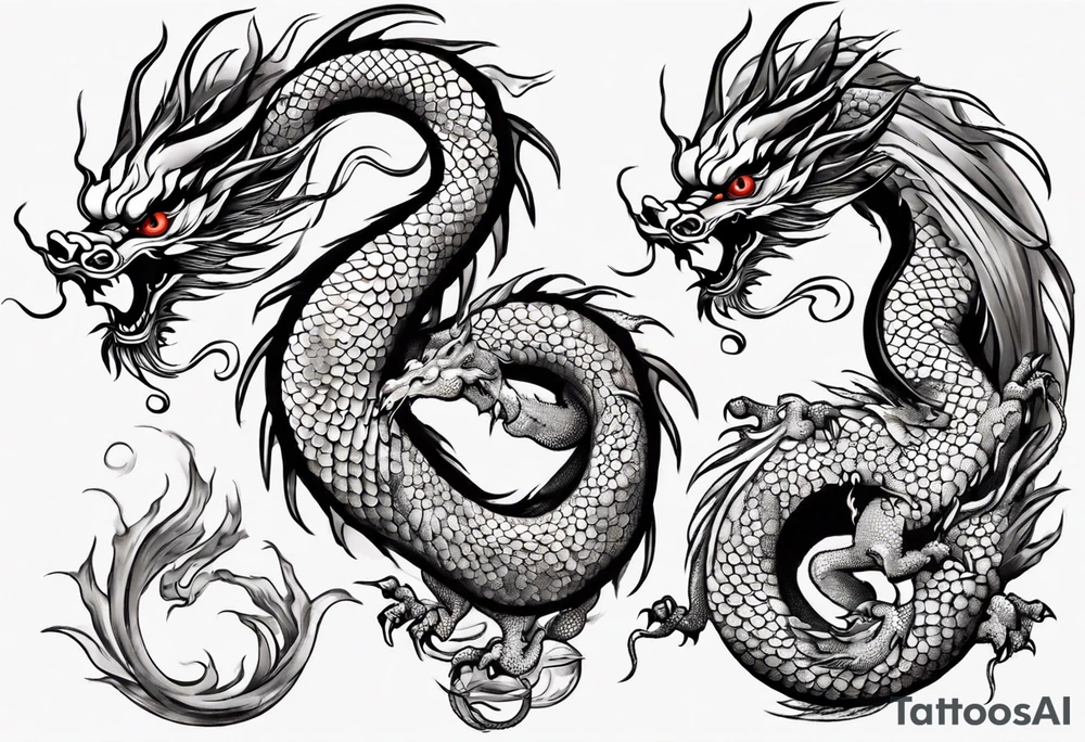 long chinese dragon with scales tattoo idea