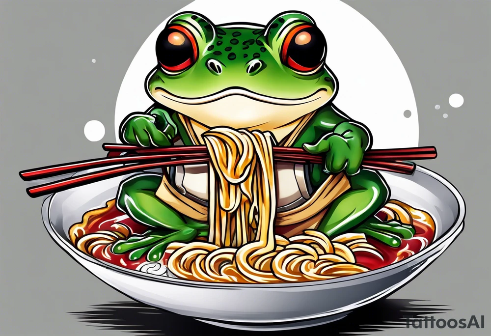 Ninja frog eating a ramen tattoo idea