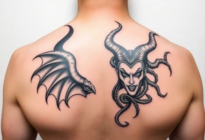 Dark evil maleficent and Medusa tattoo idea