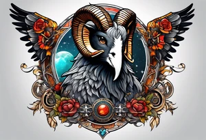 A tattoo with a Aries Ram, A Peregrine Falcon and a Rat. in astrological design tattoo idea