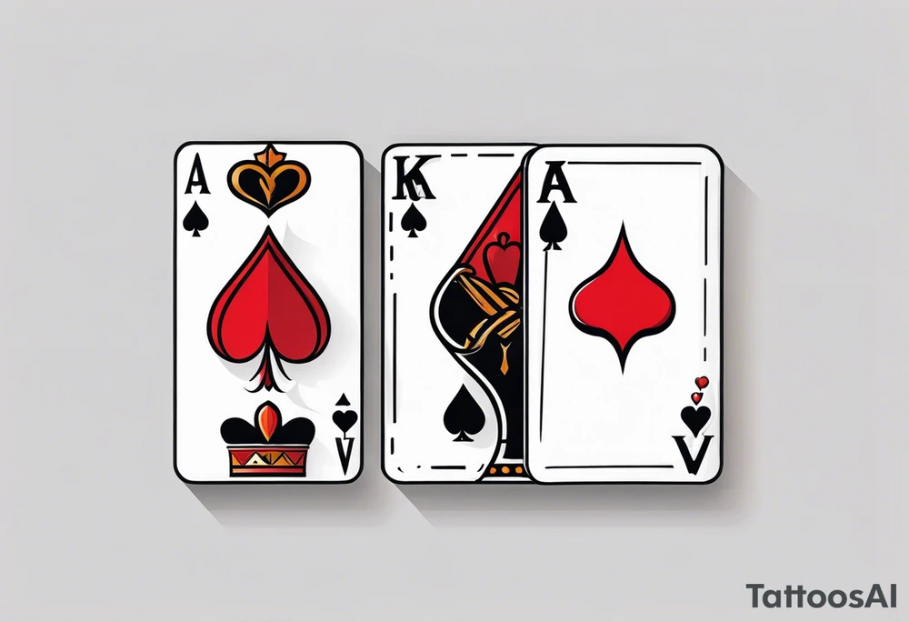 one combined tatto in minimalistic style with three king of spades and one queen of hearts tattoo idea