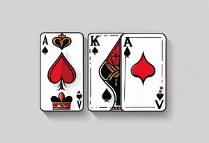 one combined tatto in minimalistic style with three king of spades and one queen of hearts tattoo idea