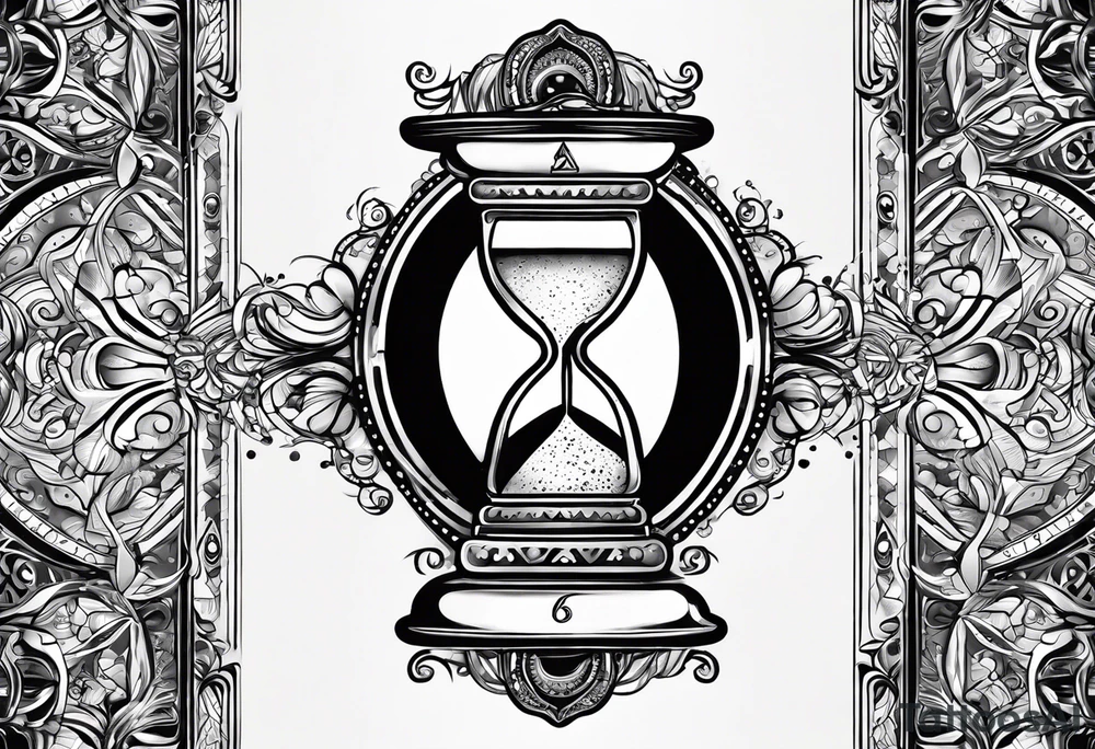 I want a tattoo-inspired design for a t-shirt that features a bold and detailed hourglass with galaxy tattoo idea