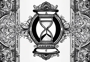 I want a tattoo-inspired design for a t-shirt that features a bold and detailed hourglass with galaxy tattoo idea