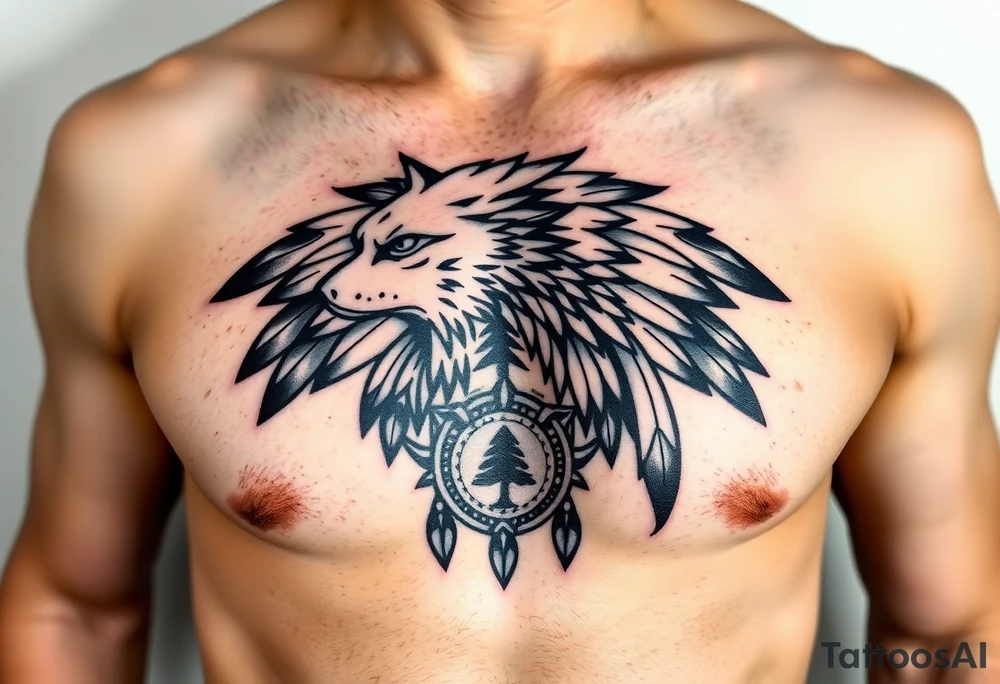 Native American tribal symbol ( wolf, eagle, bear, tree, etc ) with a Caudle emblem or crest tattoo idea