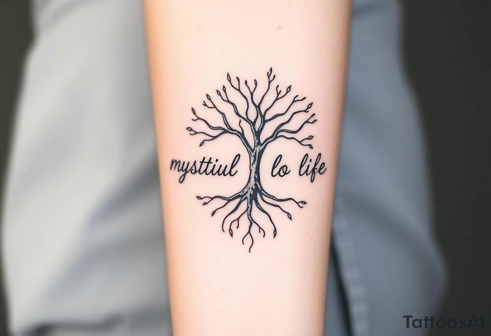 mystical tree of life with cosmic roots and celestial branches tattoo idea
