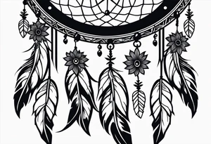 Dream catcher with black flowers and skulls tattoo idea